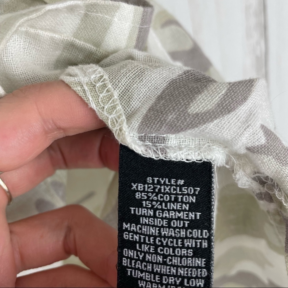 Sanctuary Anthropologie camo linen blend neutral top - Picture 3 of 6